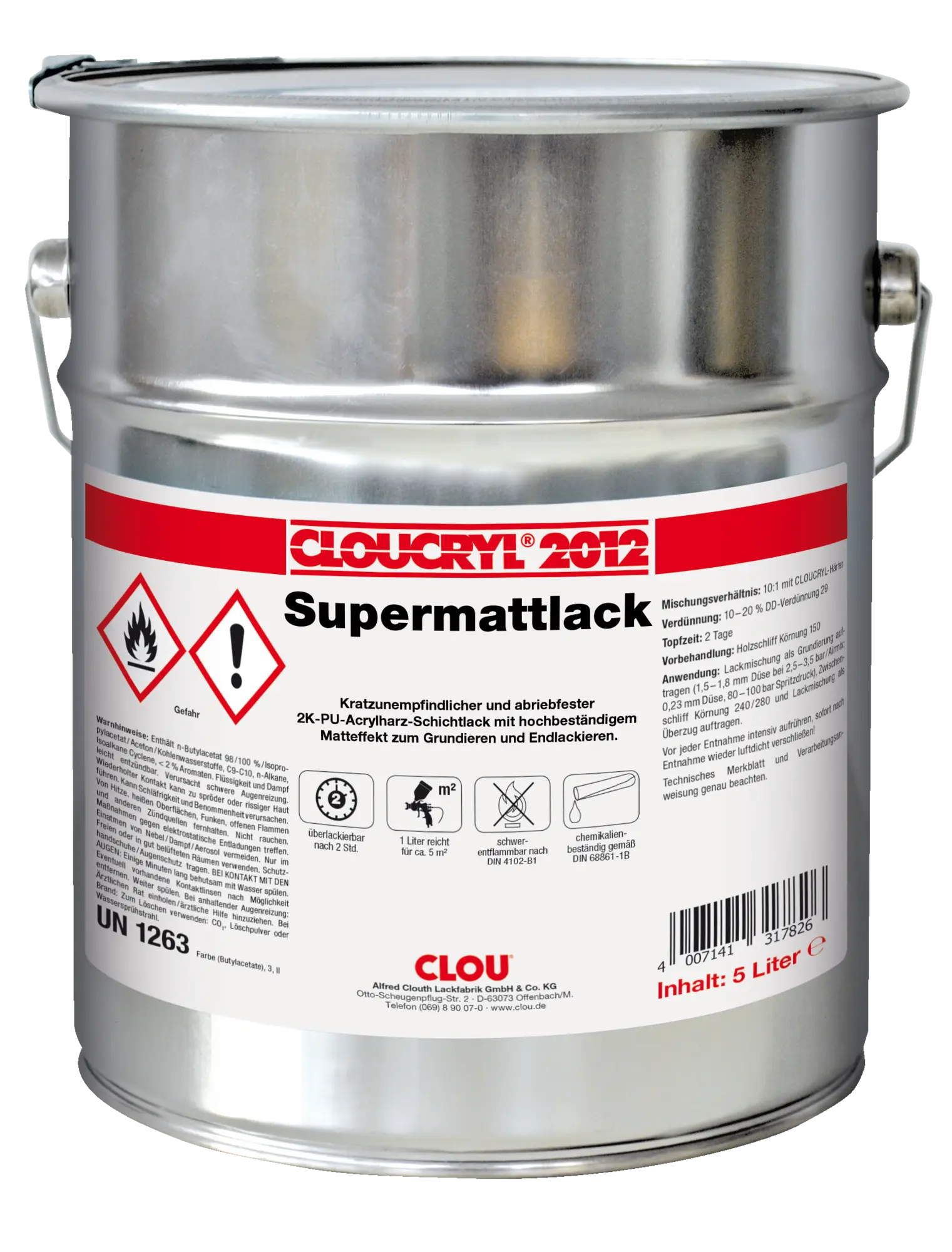 Clou Cloucryl 2012 2-K-Schichtlack supermatt 5 Liter,