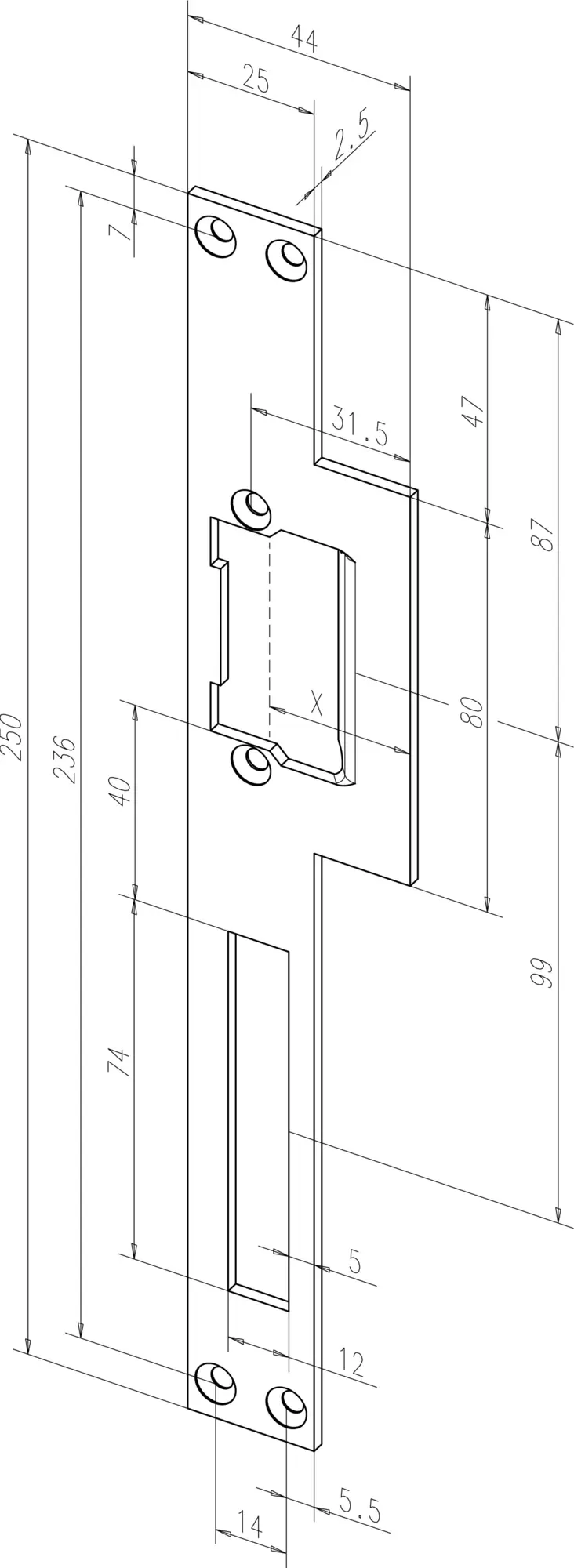 ASSA Sicherheits Flachschließblech Nr. 116 | 250x44x2,5mm käntig
