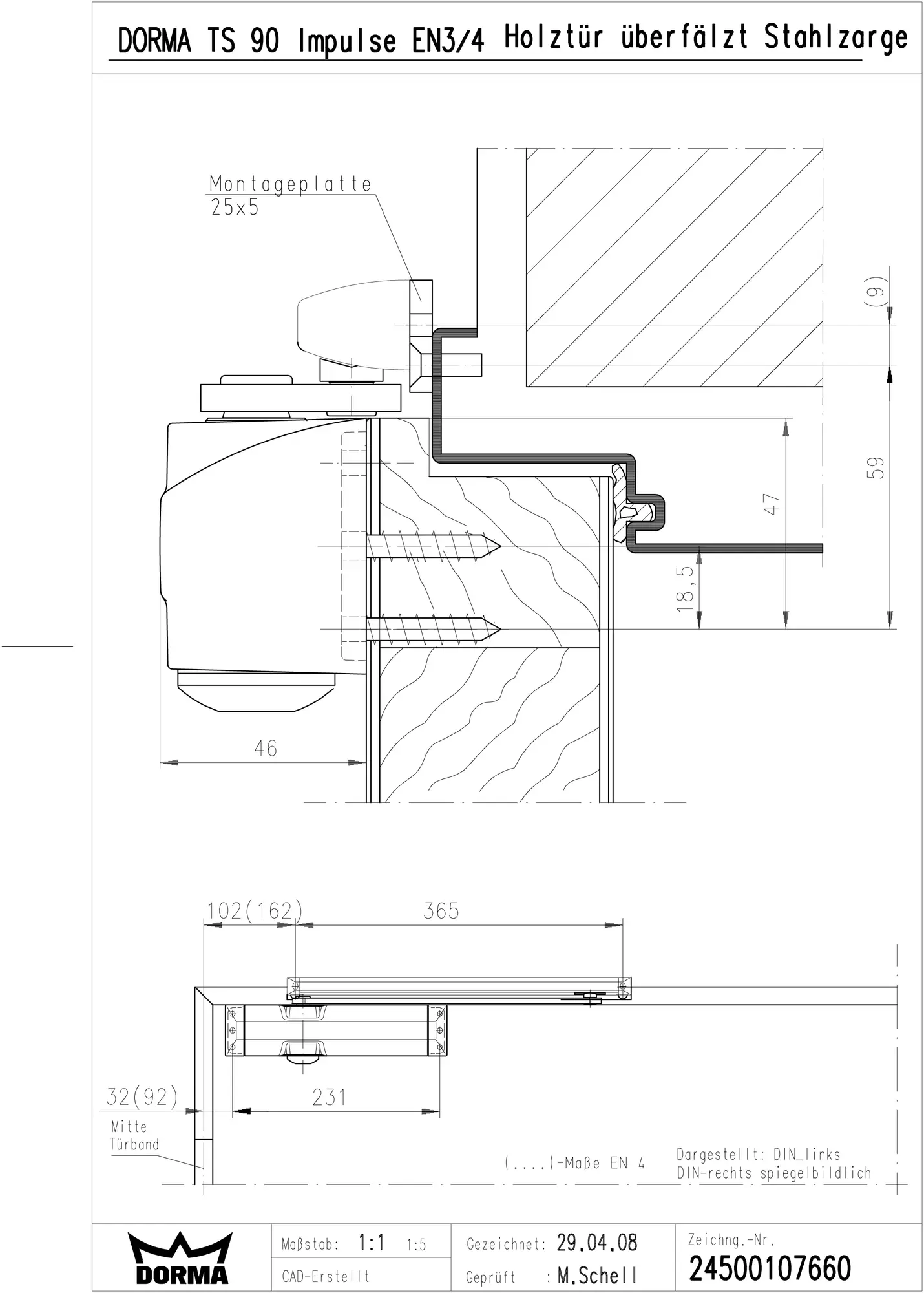 Dorma Montageplatte für TS90 Gleitschiene, silber