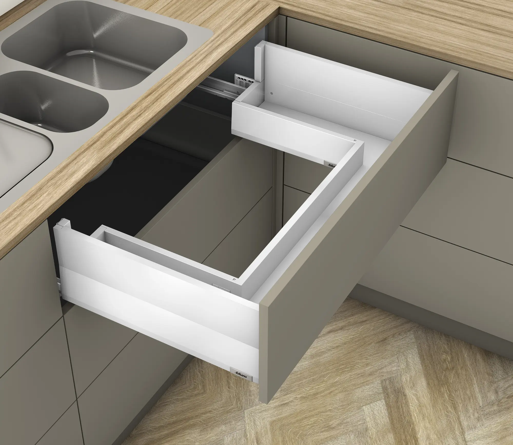 Merivobox Spülenauszug Set Höhe M 70 kg Seidenweiß