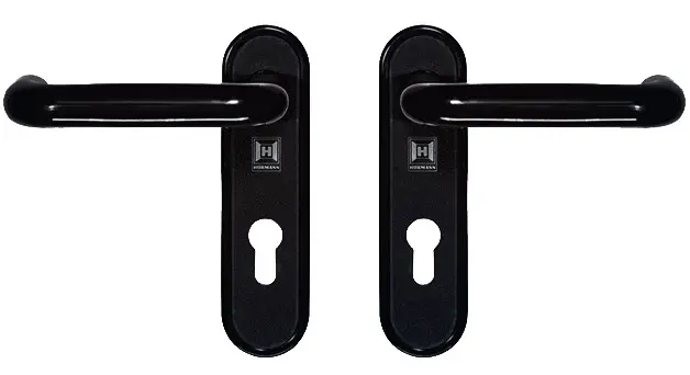 Hörmann Kurzschildgarnitur, schwarz (PPN), Drücker/Drücker, U-Form, BB/PZ-gelocht,