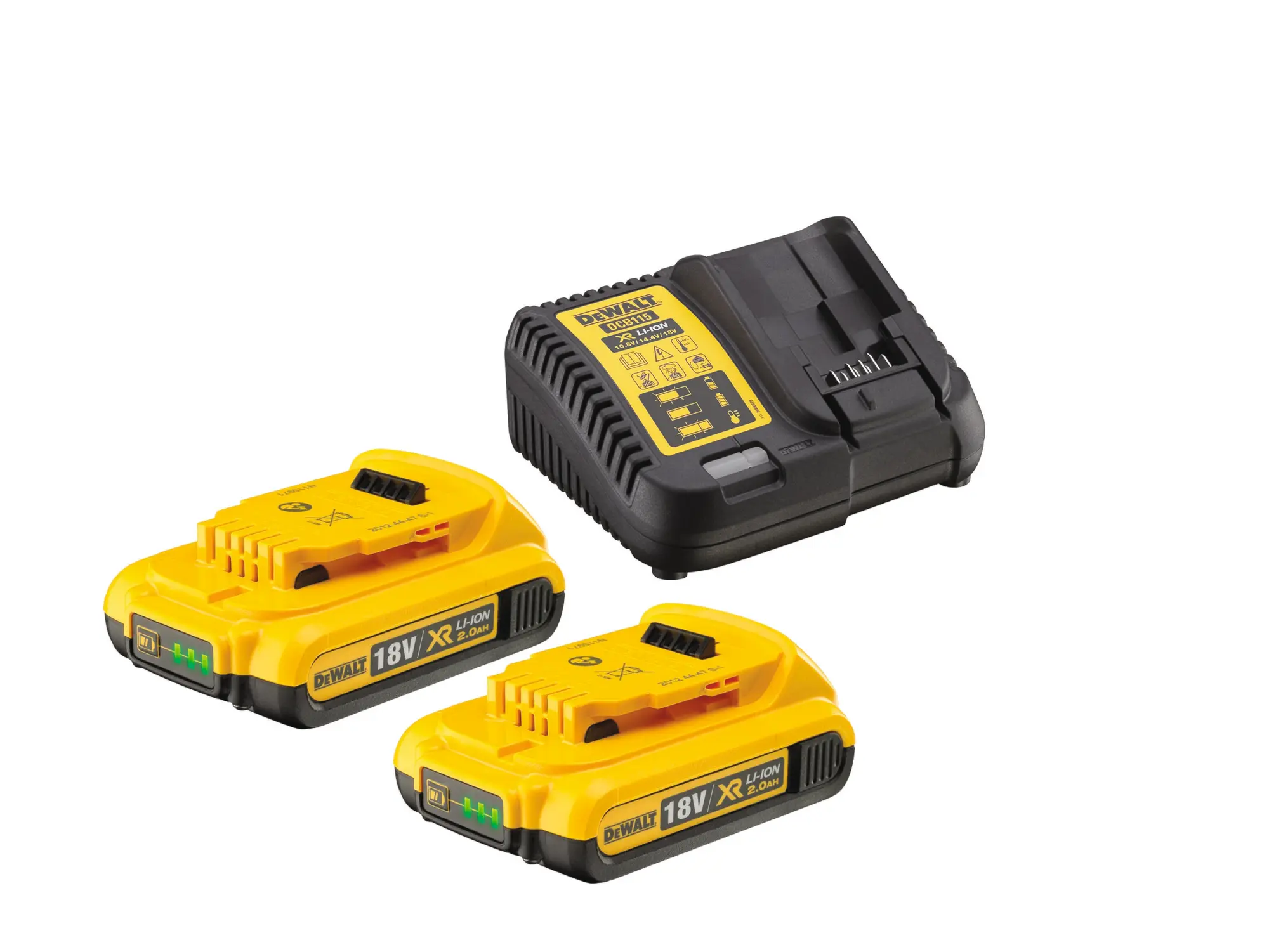 DeWalt 18 Volt XR Li-Ionen 2-er Starter-Kit DCB115D2, mit 2x2,0 Ah Akkus + Ladegerät, DCB115D2