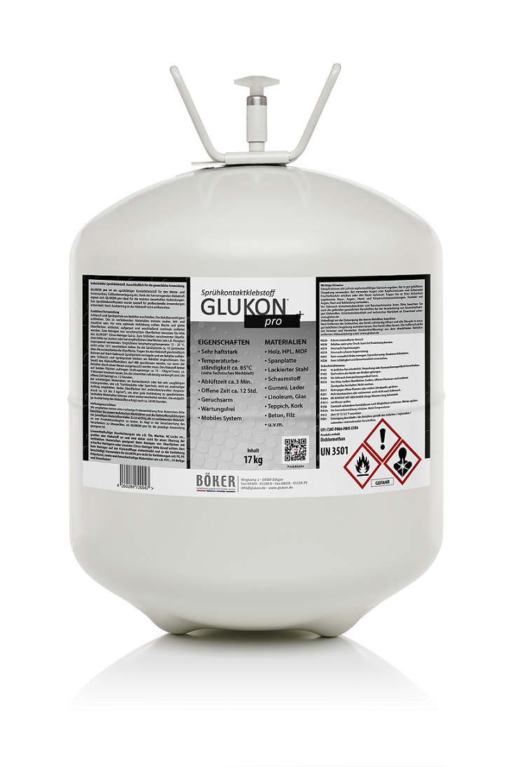 Glukon pro Sprüh-Kontaktkleber 17 kg/ im 22 l Druckbehälter, für ebene Flächen ohne erhöhte