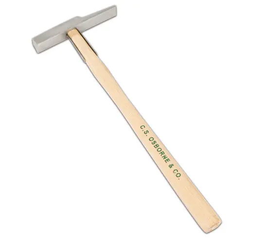 Glaserhammer spitz mit Federn und geschliffenen Bahnen, polierter Eschenholzstiel