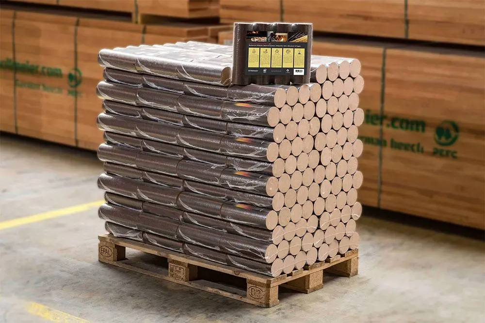 Energieholz Buchenbriketts Heizwert ca. 5,2 kWh/kg, 4 Stück in Folie, 10 kg, 96 Pakete / Palette