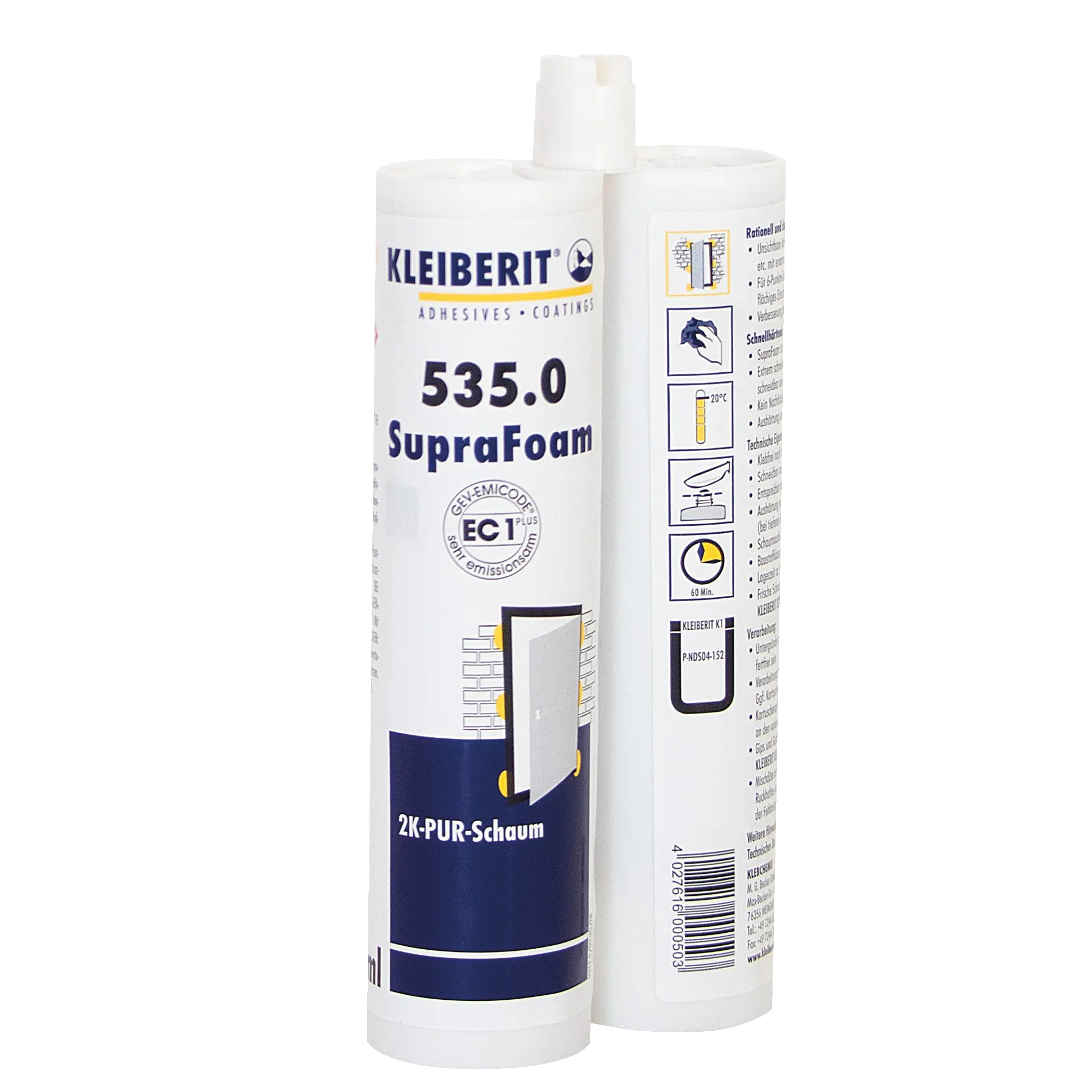 Kleiberit DZ 2-K-Türschaum 535.0, treibgasfrei, 210 ml Doppelzylinder, für 1 Tür