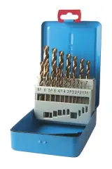 CF Technik Spiralbohrer DIN 338N für Edelstahl, in Metallkassette, 19-teilig, geschliffen,