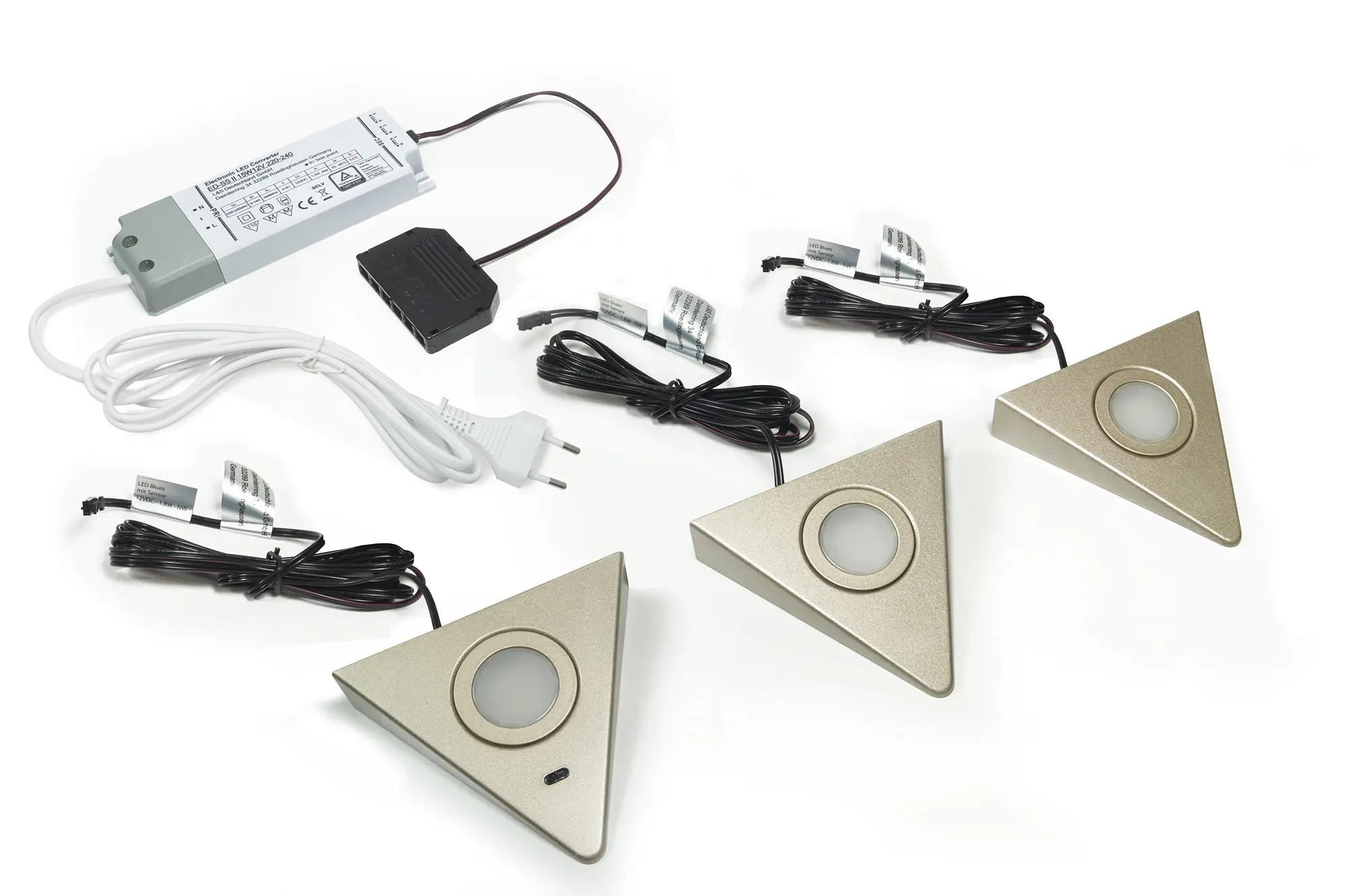 LS Anbauleuchte Blues Neutralweiß, 3-er Set, 12 V, 1,8 W, IR-Sensor, Konverter, Edelstahl