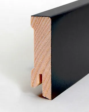 Sockelleiste schwarz ähnl. RAL 9005 58/16 mm, Weichholzkern ummantelt mit Starkfolie,