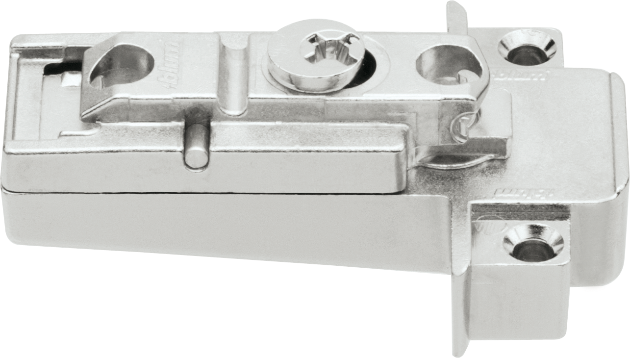 Blum Clip Montageplatte 0 mm, gerade (31 mm), Zink, Schrauben, HV: Exzenter, für schmale Alurahmen,