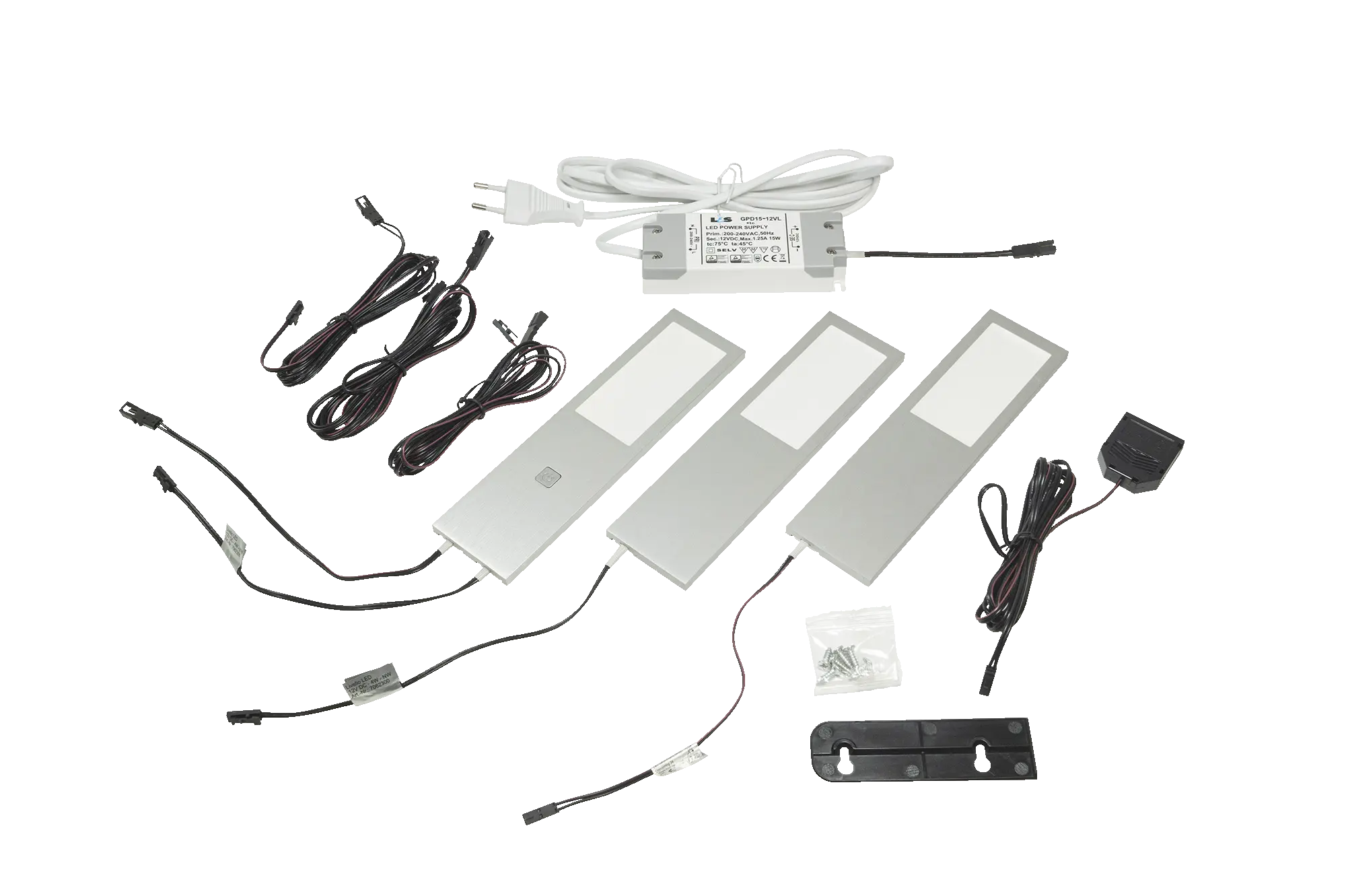 LS 3-er Set Six Big Emotion, 1x Master + 2x Slave + EVG, 12 V, 3x4 W, Aluminium gebürstet