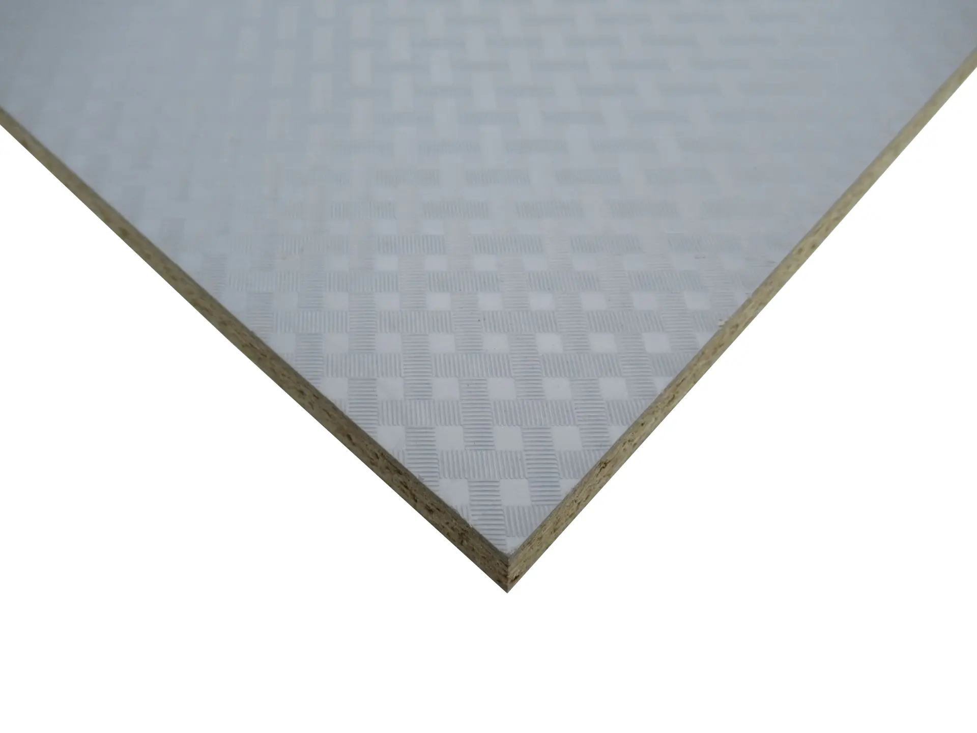 Verbundplatte Anti-Rutsch Silber, VS: 1 mm Agoform AGO-TEX 828 Silber, RS: Dekorspan Weiß, Träger