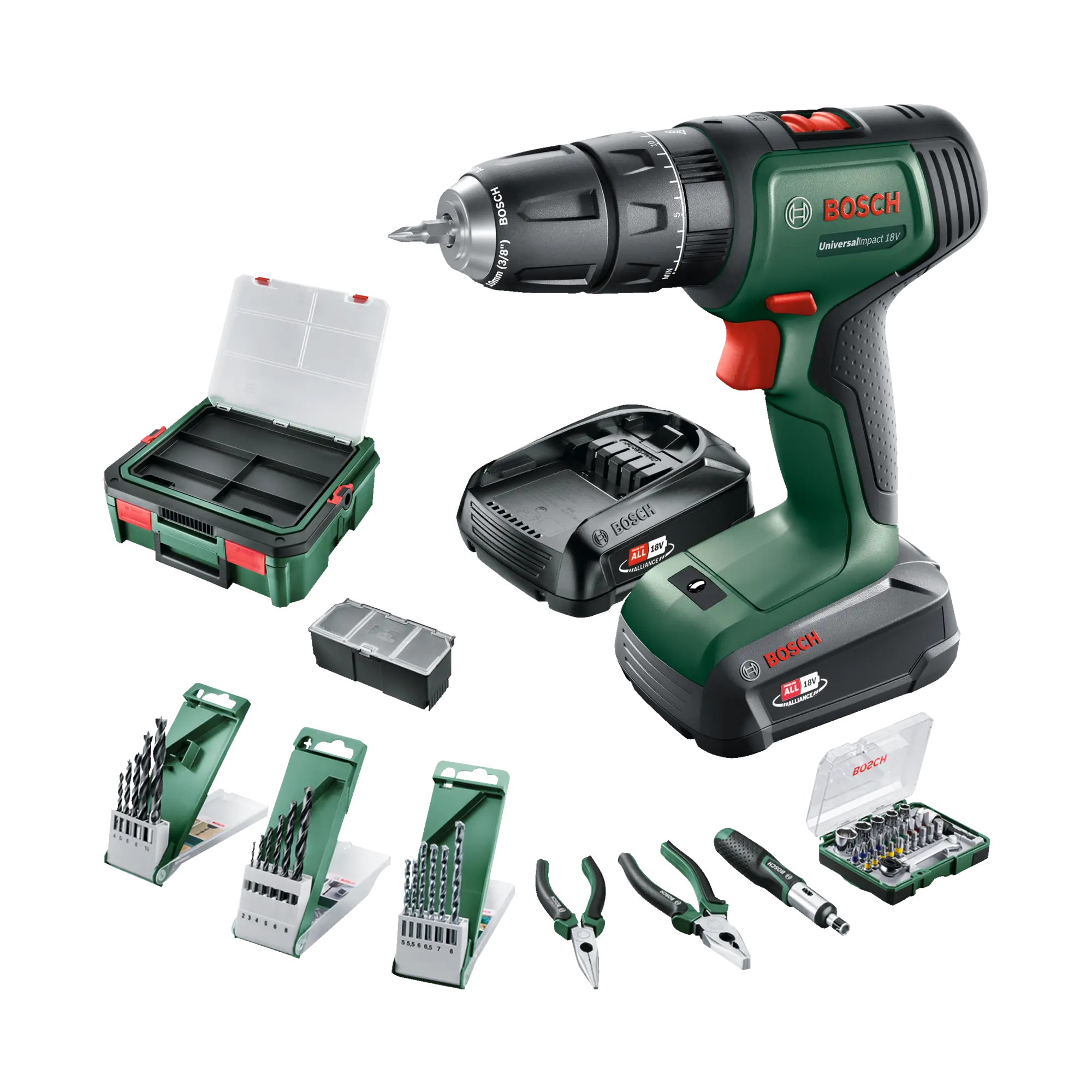 Akku-Zweigang-Schlagbohrschrauber UniversalImpact 18V + SystemBox06039D4108