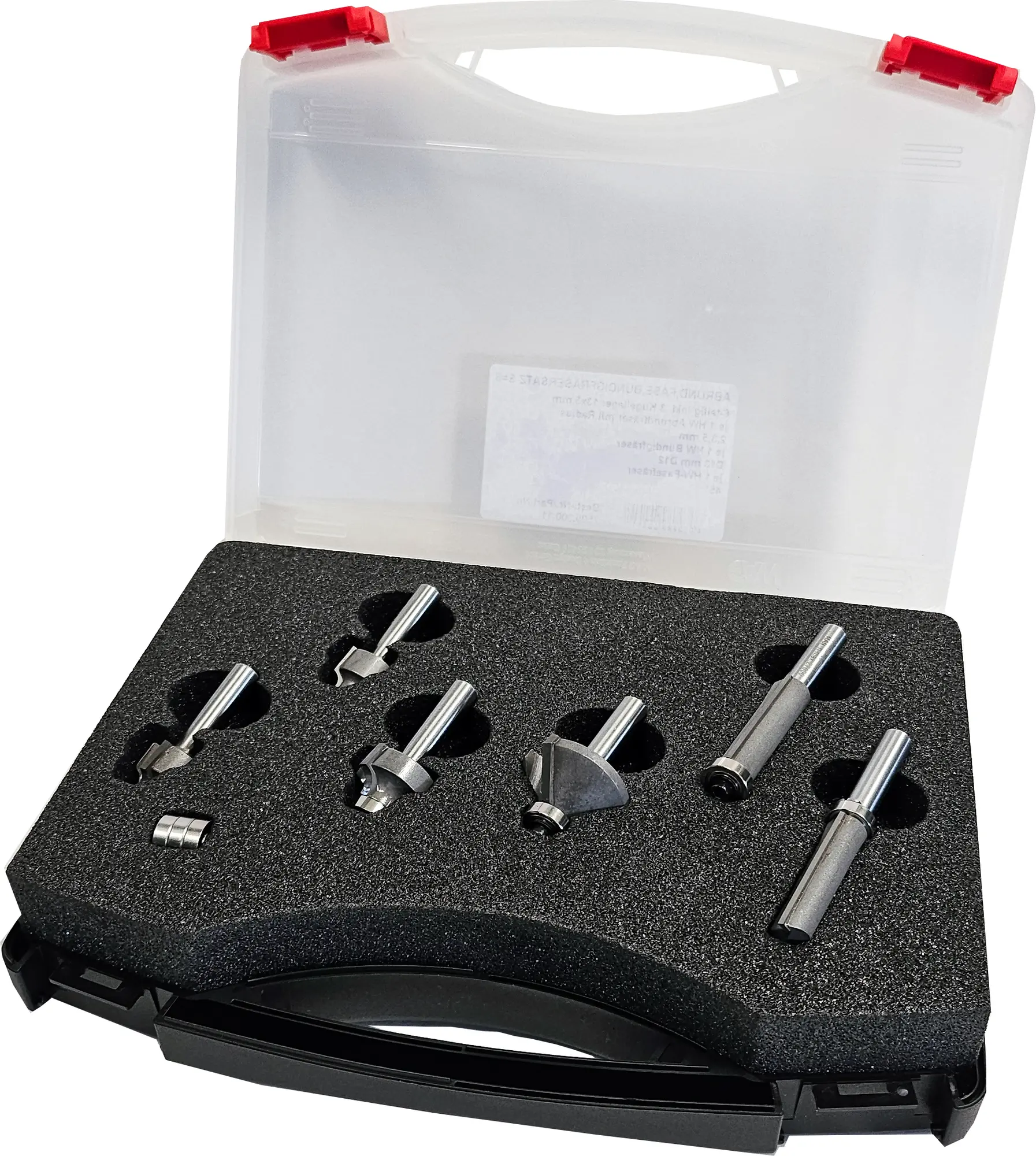 HW-Abrund-, Bündig, Fasefräser-Satz 6-teilig Schaft 8 mm in Kunststoffbox,