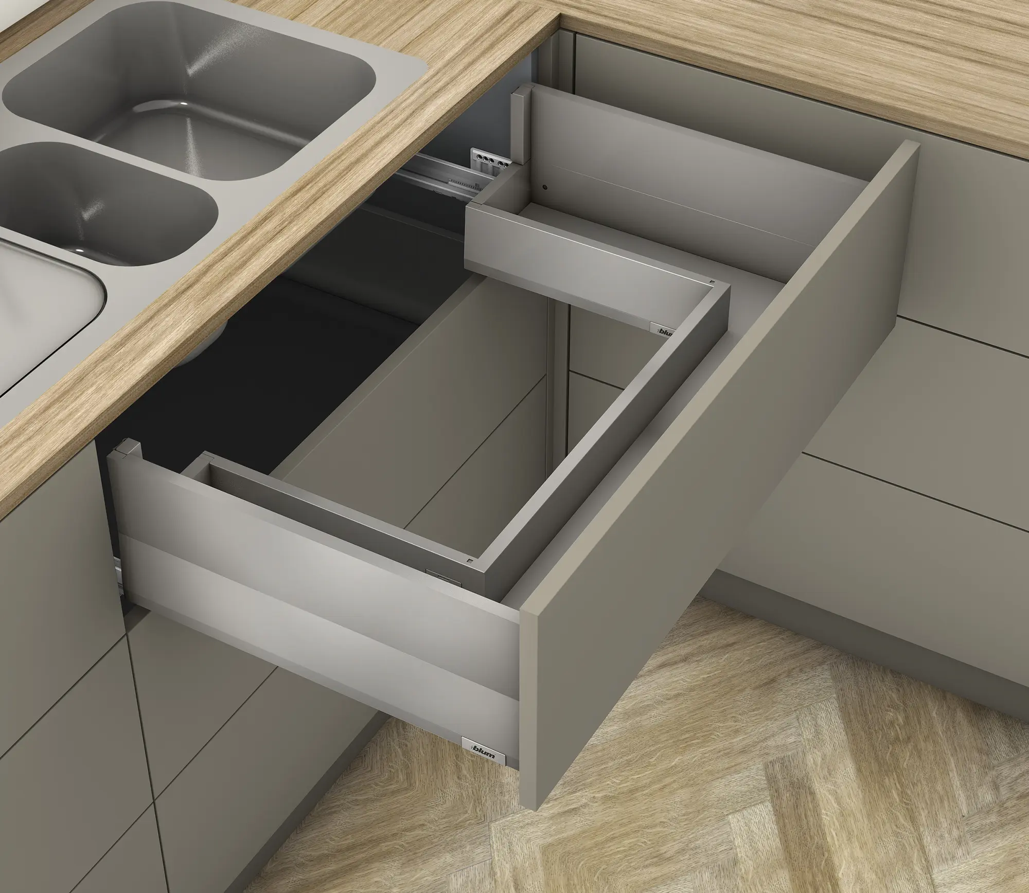 Merivobox Spülenauszug Set Höhe M 70 kg Indiumgrau