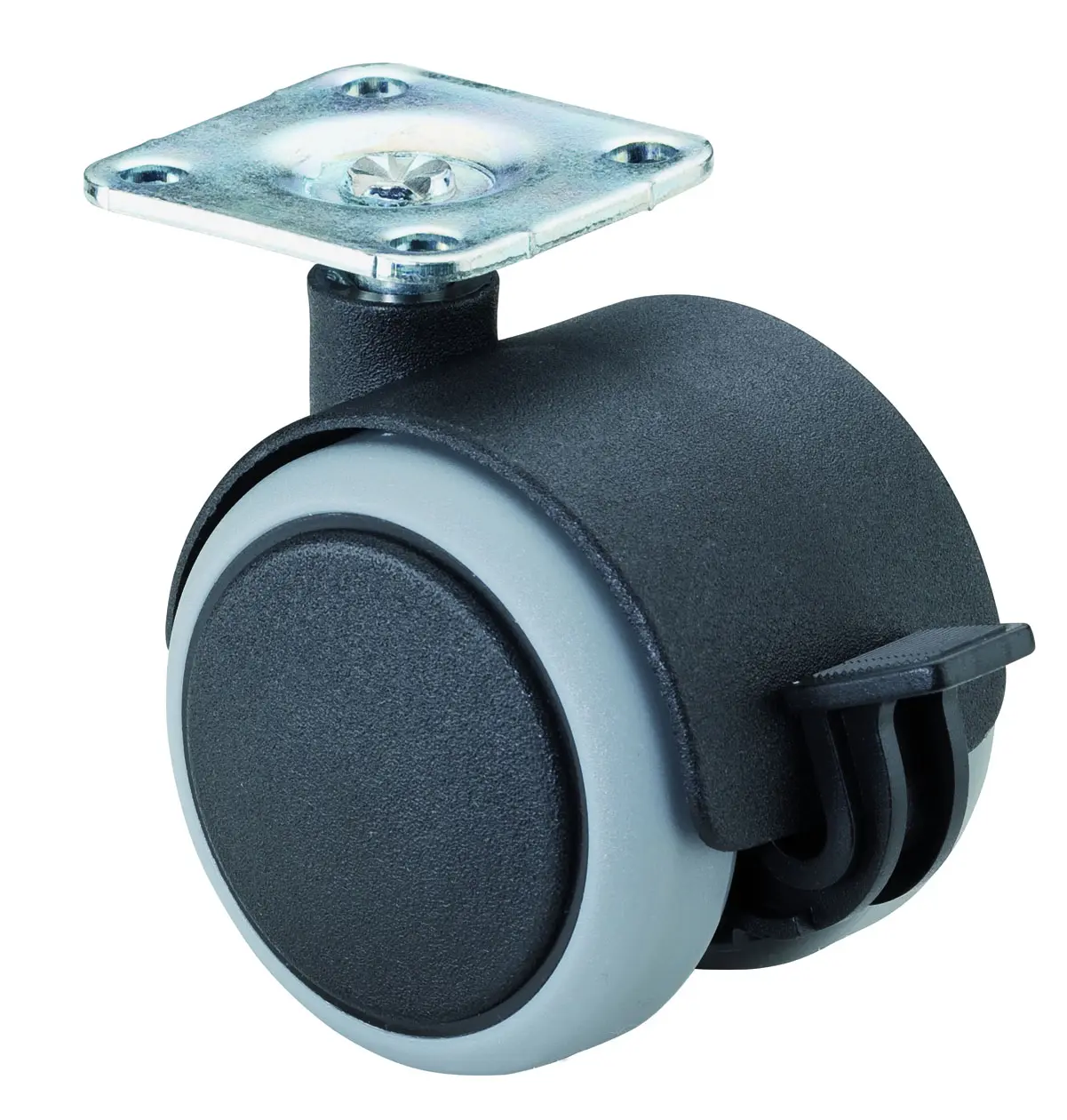 BS Kunststoff Doppelrollemit Feststeller Ø40mm,  schwarz,  harte Lauffläche,  für weiche Böden, 