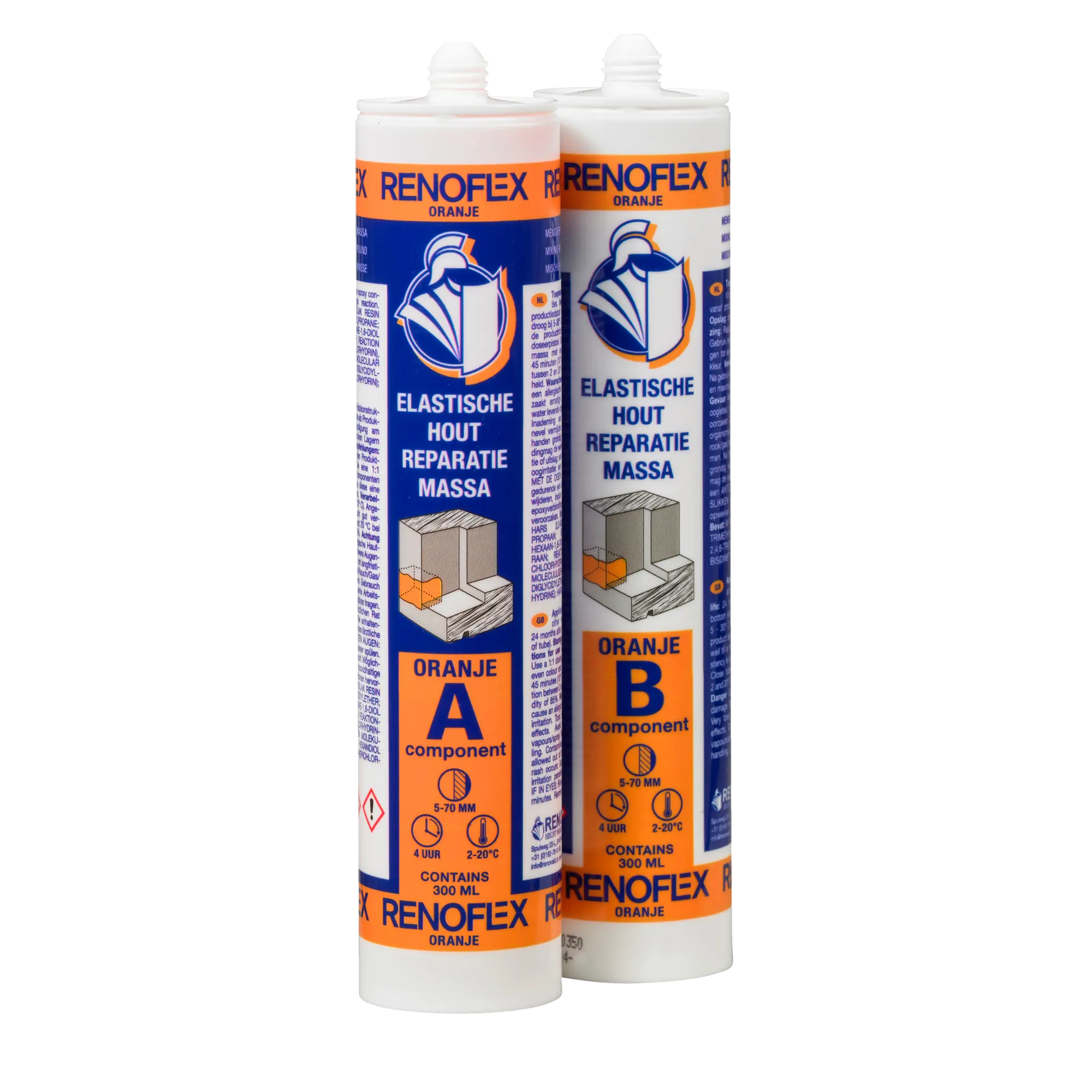 RENOFLEX Orange Holzreparaturmasse Premium Aushärtezeit 4 Std. bei 20°C, 600ml Inhalt 2x300ml 