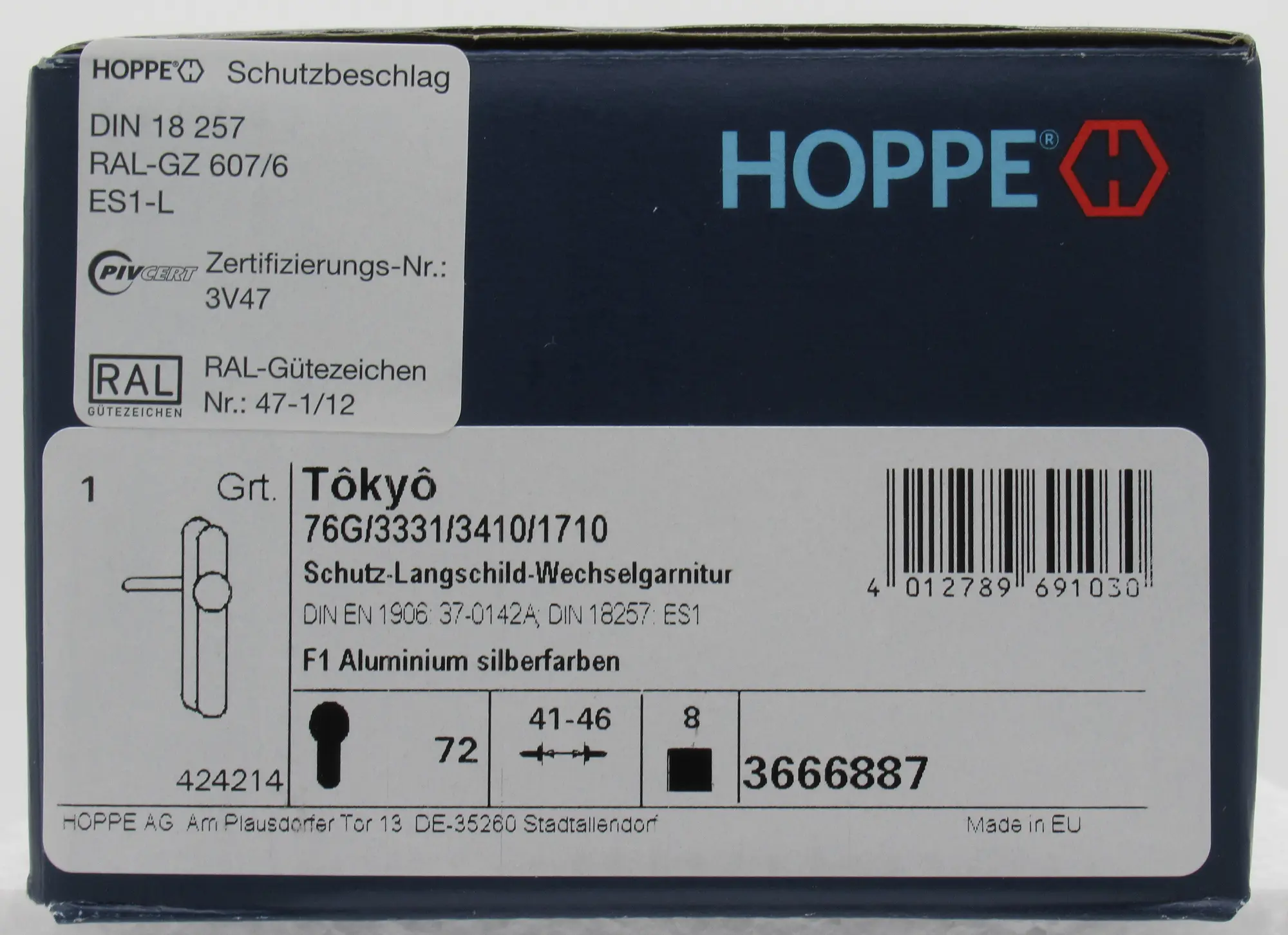 Hoppe KW-Grt. Tokyo, Kn/Dr, 72mm PZ, ES1 o. ZA, TS=41-46mm, 76G/3331/3410/1710, Alu F1, 3666887 
