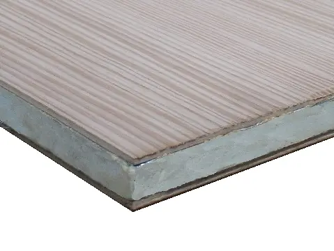 Sandwich-Sperrh. - Verbundel. (4-16-4), Lärche  MF (Messerfurnier) A/BB,  XPS-Hartschaum Polystyrol