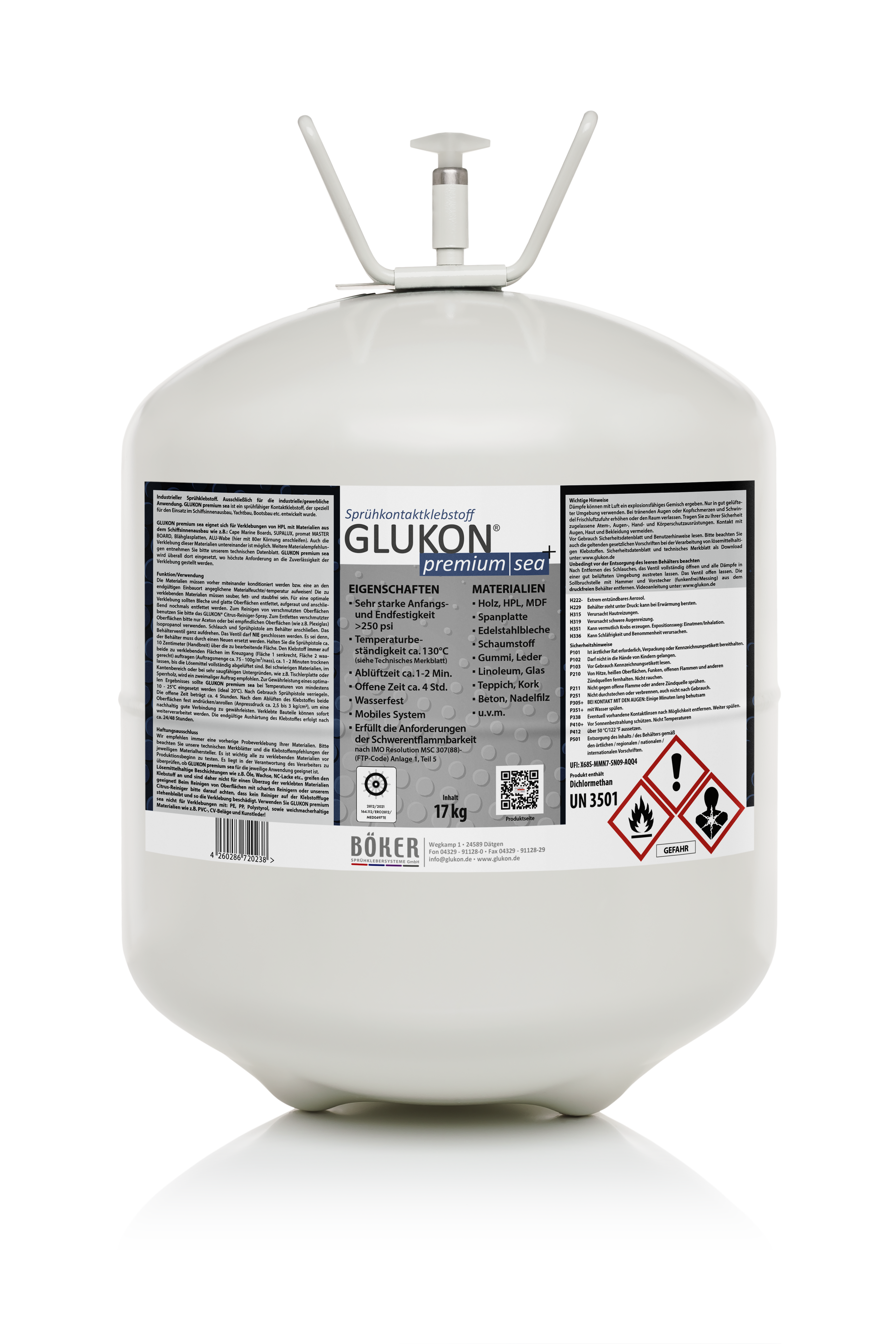 Glukon premium sea Haft-und Kontaktklebstoff 17kg/ im 22 l Druckbehälter, speziell entwickelt für