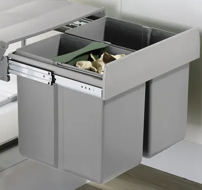 Hettich Bin.it Space mit Abfalltrennung, 2 x 15 Liter Kunststoff grau 9079926