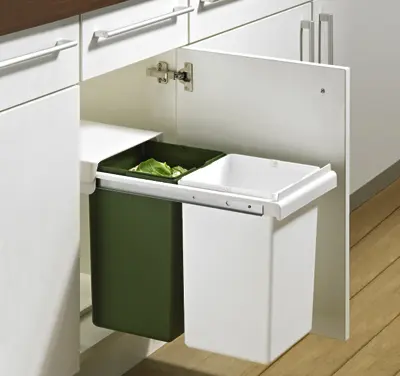 Hettich Bin.it Basic II für Schrankbreite 300 mm 2 x 15 Liter, Kunststoff weiß / grün, 9132345