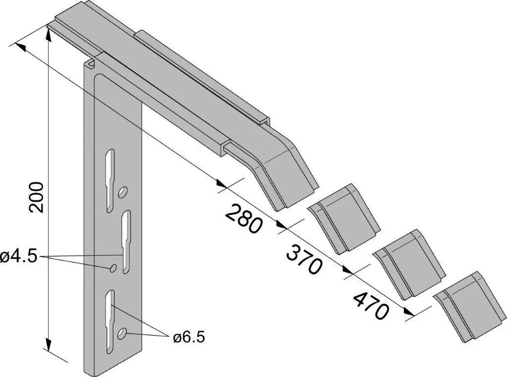 Gutmann Flachteil 370mm, zu Fensterbankhalter RV4/40 und RP-KSI, für Ausladung 300 - 400 mm