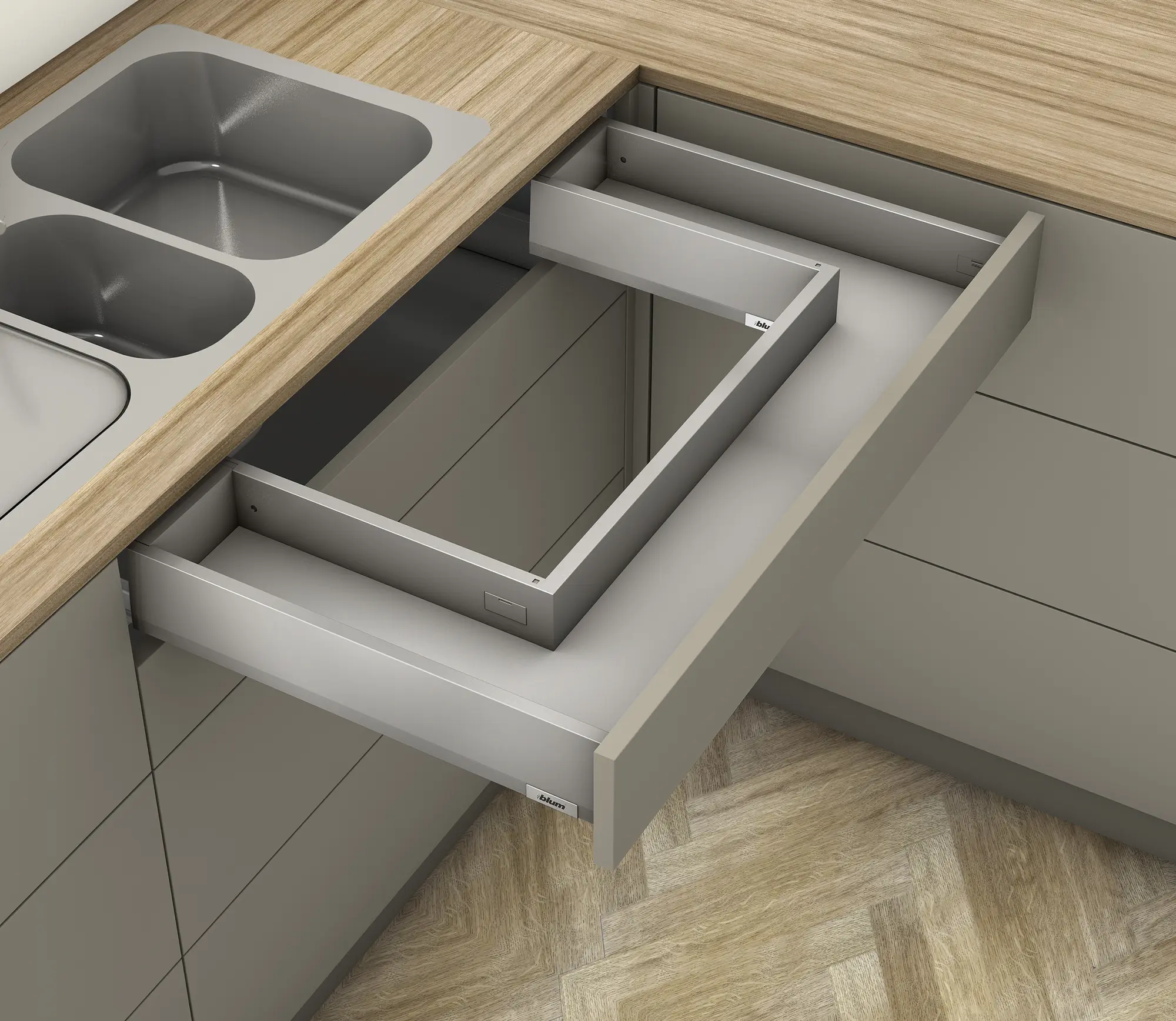 Merivobox Spülenauszug Set Höhe E 70 kg Indiumgrau