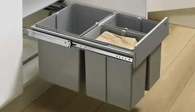 Hettich Bin.it Trio - 400 für Schrankbreite 400 mm, 1 x 16 Liter,  2 x 8 Liter Kunststoff grau, 9132