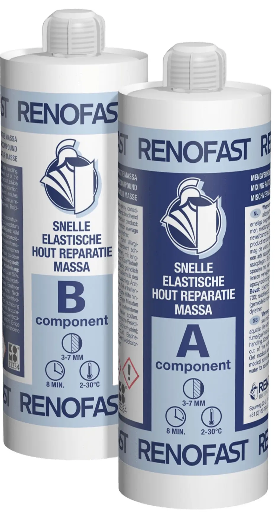 RENOFAST Holzreparaturmasse Super Schnell Aushärtezeit 15min. bei 20°C, 300ml Inhalt 2 x 150ml