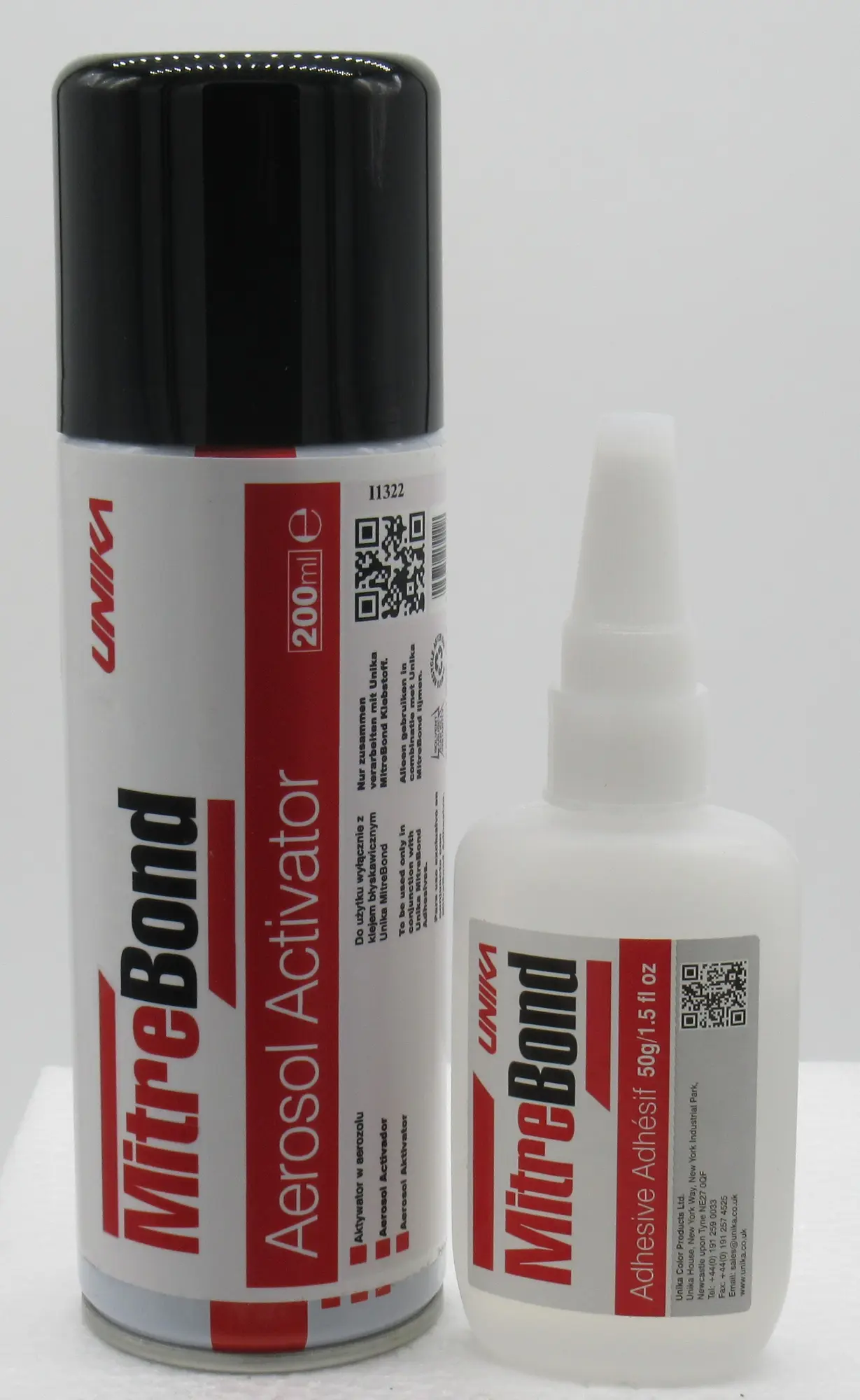 Unika Schnellkleber Mitre Bond, 50 g Kleber und 200 ml Activator, UN 1950