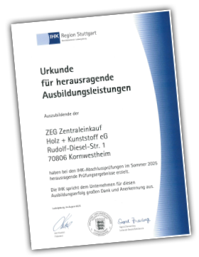 Urkunde für herausragende Ausbildungsleistungen